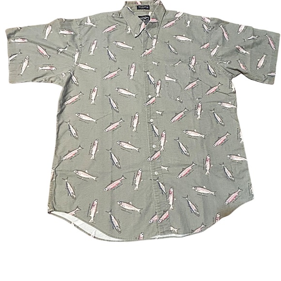 Britches Great Outdoors 90s Vintage Fish Print Button Down Shirt XL - Picture 8 of 13